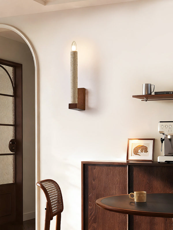yellow travertine walnut candle wall sconce