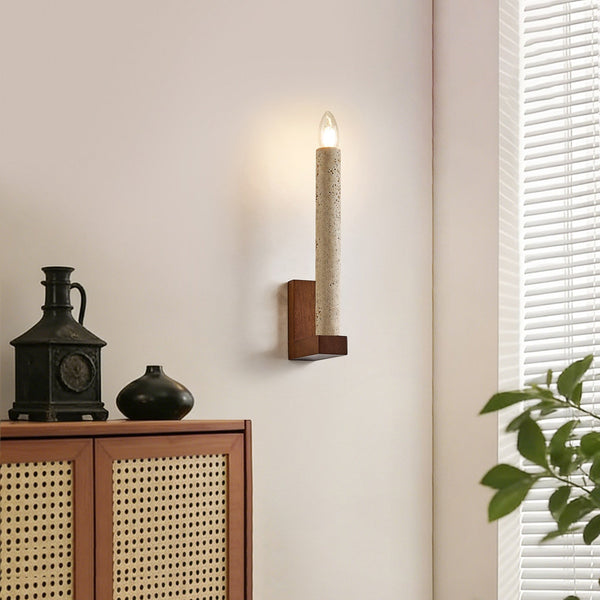 yellow travertine walnut candle wall sconce