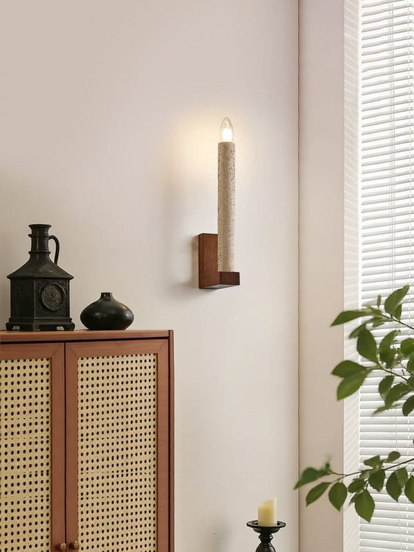 yellow travertine walnut candle wall sconce