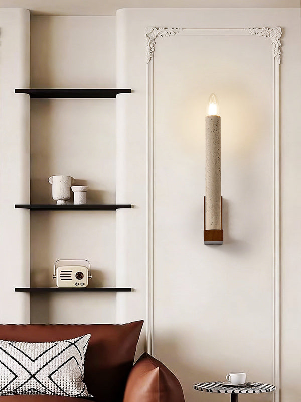 yellow travertine walnut candle wall sconce