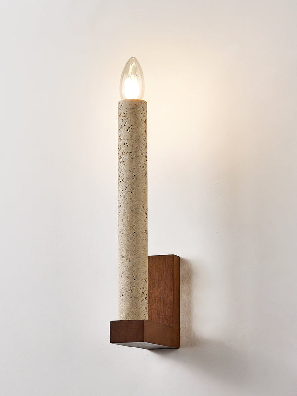 yellow travertine walnut candle wall sconce