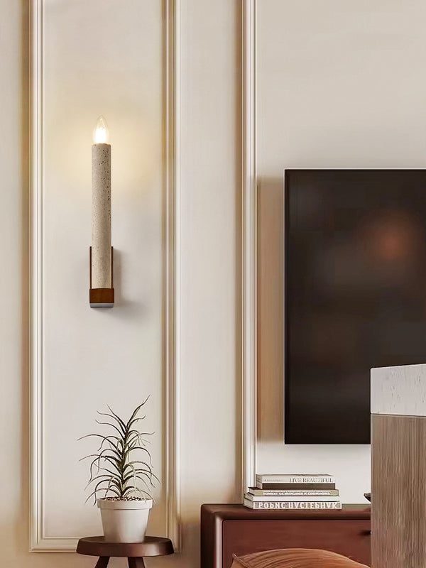 yellow travertine walnut candle wall sconce