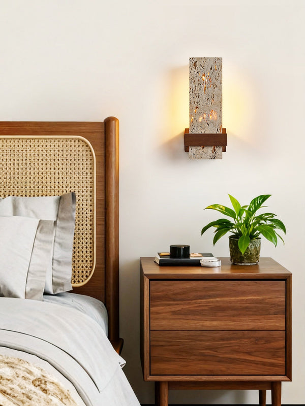 yellow travertine walnut cylinder wall sconce