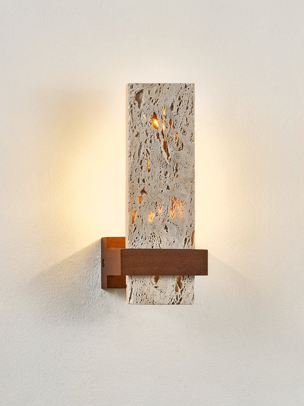 yellow travertine walnut cylinder wall sconce