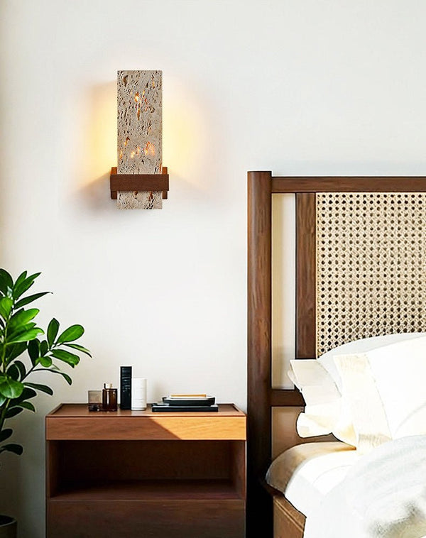 yellow travertine walnut cylinder wall sconce