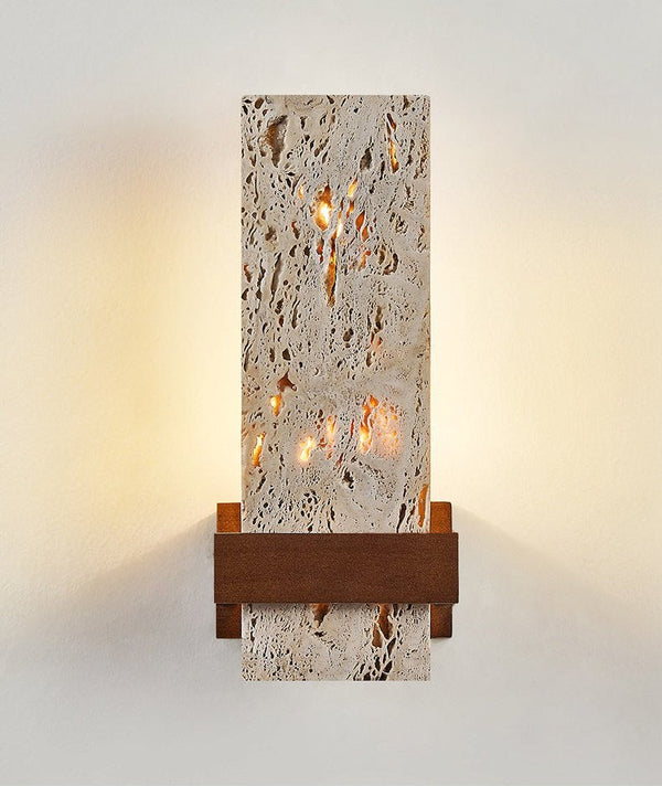 yellow travertine walnut cylinder wall sconce