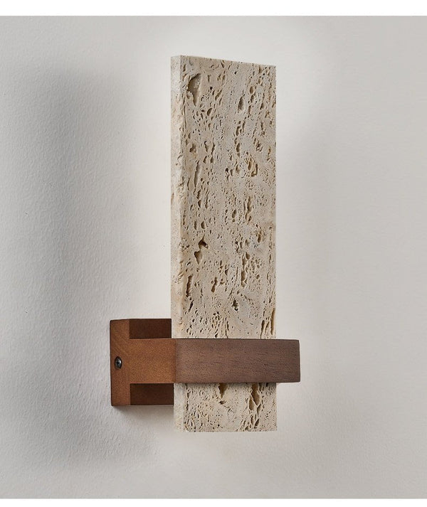 yellow travertine walnut cylinder wall sconce