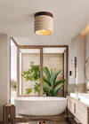 yellow travertine walnut drum flush mount ceiling light