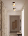 yellow travertine walnut drum flush mount ceiling light