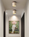 yellow travertine walnut drum flush mount ceiling light