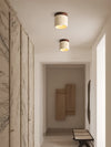 yellow travertine walnut drum flush mount ceiling light