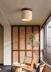 yellow travertine walnut drum flush mount ceiling light