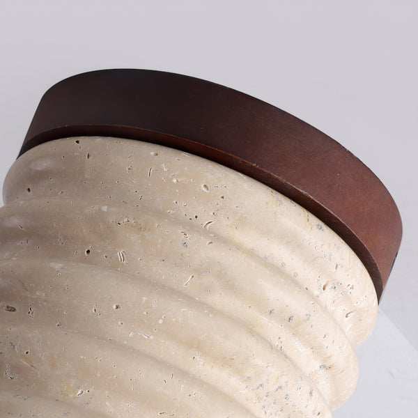 yellow travertine walnut drum flush mount ceiling light