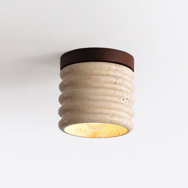 yellow travertine walnut drum flush mount ceiling light