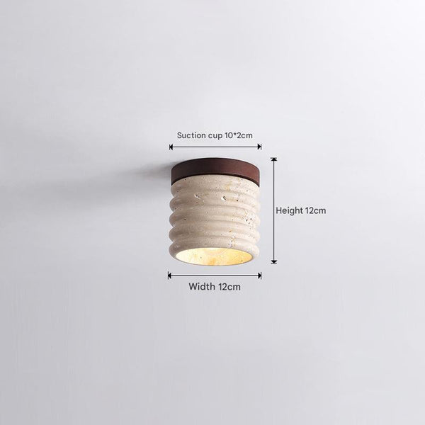 yellow travertine walnut drum flush mount ceiling light