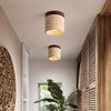yellow travertine walnut drum flush mount ceiling light