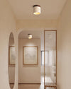yellow travertine walnut drum flush mount ceiling light