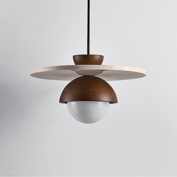 yellow travertine walnut glass dome pendant light