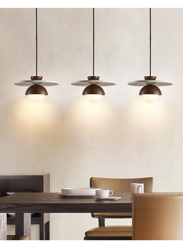 yellow travertine walnut glass dome pendant light