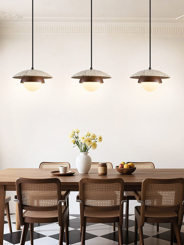 yellow travertine walnut pendant light 3