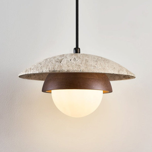 yellow travertine walnut pendant light 3