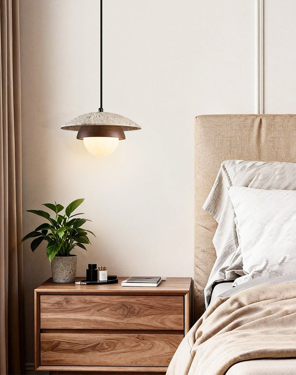 yellow travertine walnut pendant light 3