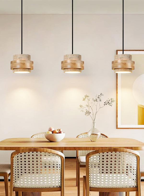 yellow travertine wood cylinder pendant light 2