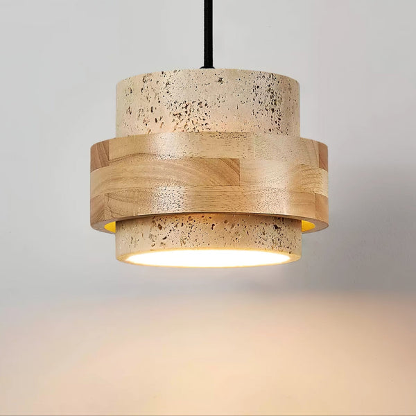 yellow travertine wood cylinder pendant light 2