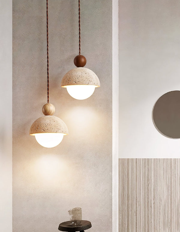 yellow travertine wood pendant light 2