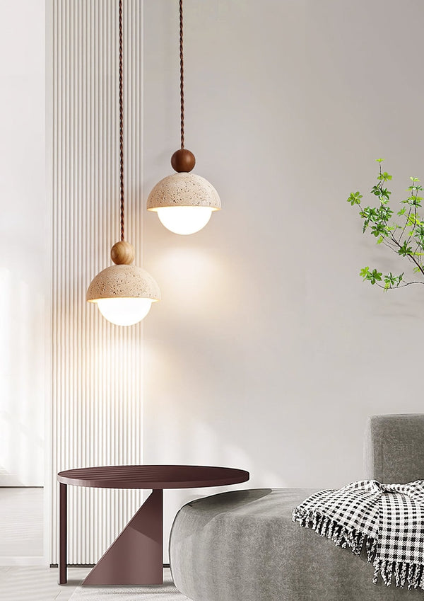 yellow travertine wood pendant light 2