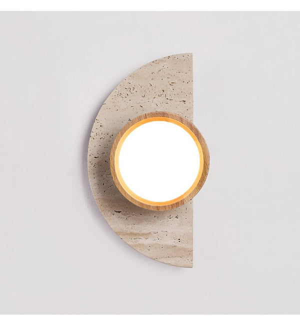 yellow travertine wood wall sconce
