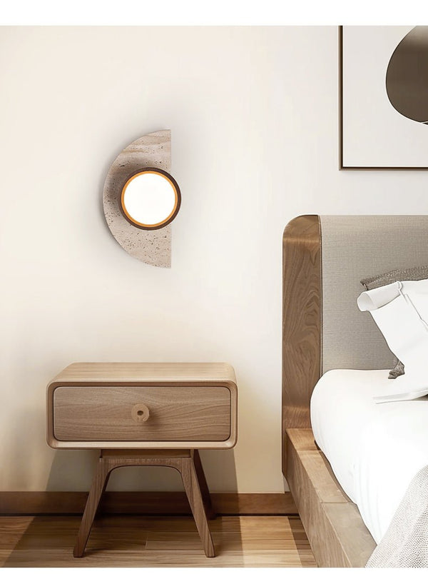 yellow travertine wood wall sconce