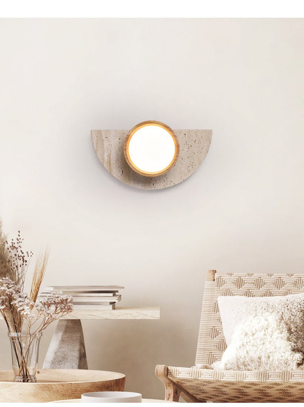 yellow travertine wood wall sconce