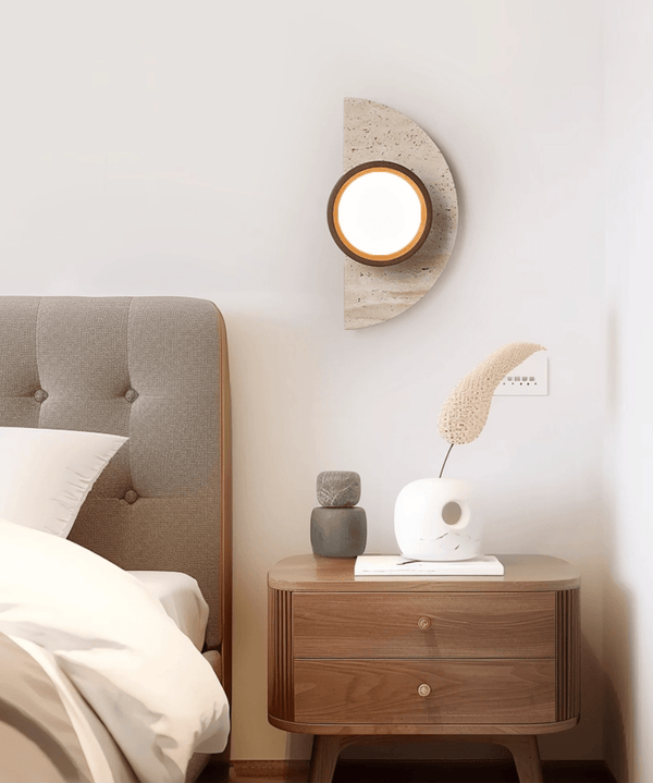 yellow travertine wood wall sconce