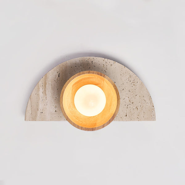 yellow travertine wood wall sconce
