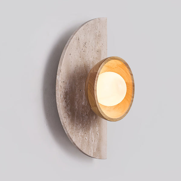 yellow travertine wood wall sconce