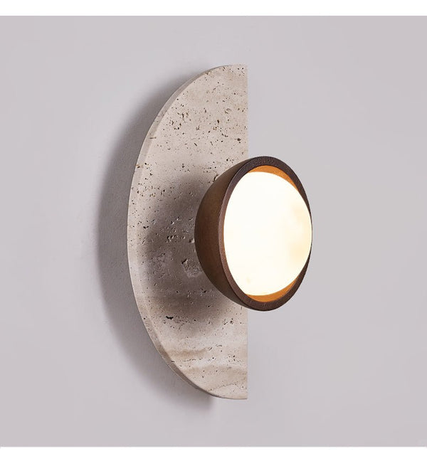 yellow travertine wood wall sconce