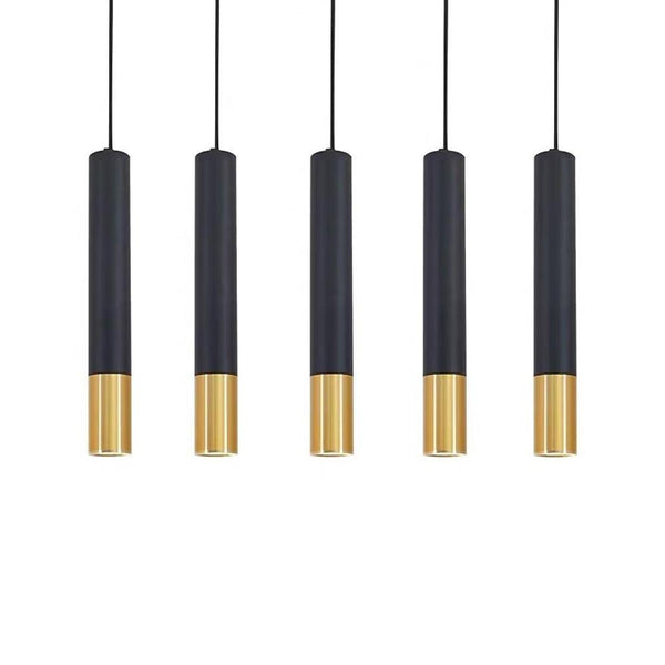 Elongated Cylinder Black And Gold Metal Shade Led Modern Pendant Light Island Hanging Lights
