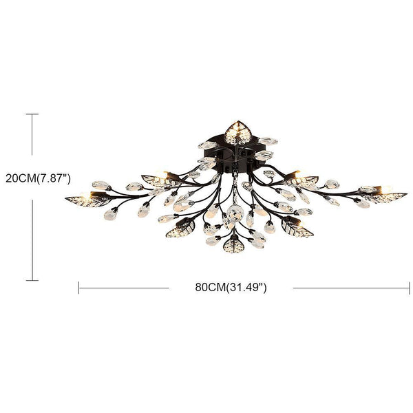 Vintage Crystal Branches Leaf Semi Flush Mount Chandelier 8 Light Led 31 19 Wide Antique Brass